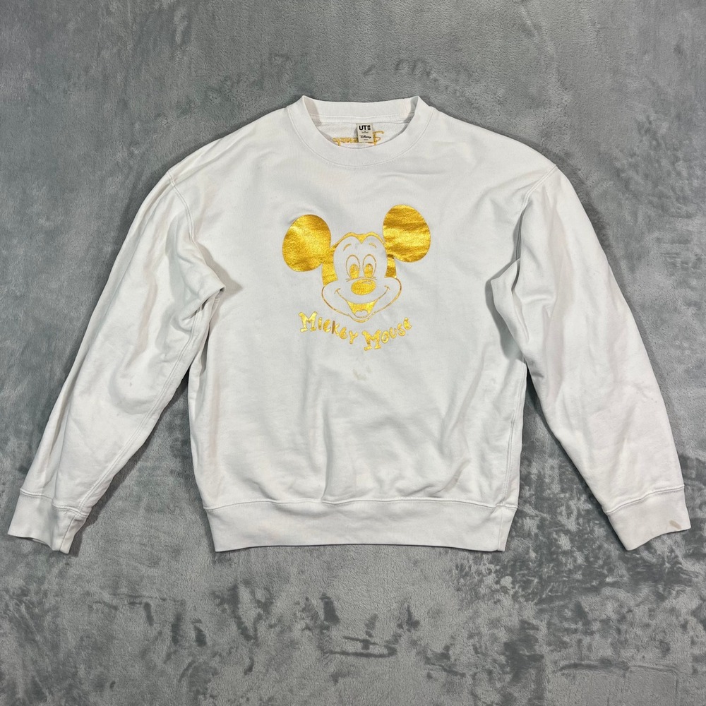 Uniqlo x Mickey Mouse Sweatshirt Adult Unisex S White Gold Graphic Disneyana